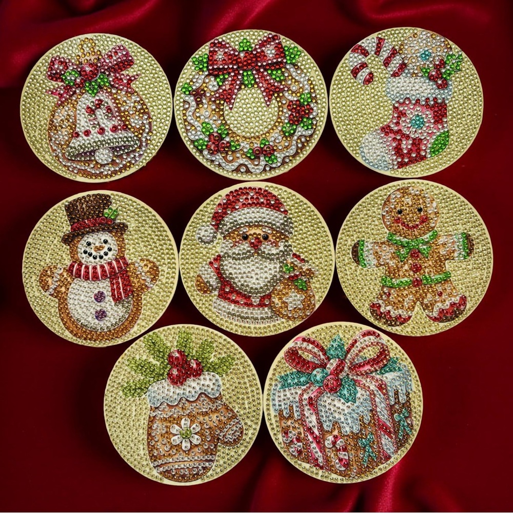 Hand Crafted Festive Holiday Diamond Art Coaster Set